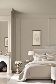 elegance, neutral paint colors, Benjamin Moore, unveiled Benjamin Moore Best Neutrals, Bedroom Color Aesthetic, Nature's Essentials Benjamin Moore, Etiquette Benjamin Moore, Best Blue Gray Paint Color Benjamin Moore Master Bedrooms, Bedroom Cabinet Color Ideas, Bedroom Painting Design, Neutral Color Drenching, Pashmina Benjamin Moore Bedroom