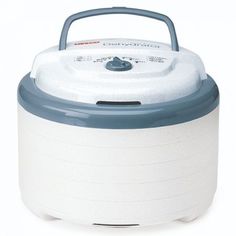 a white and blue portable cooler on a white background