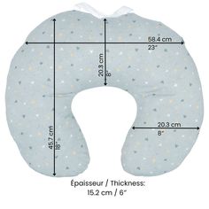 the measurements for a neck pillow with stars and hearts on it, as well as an image