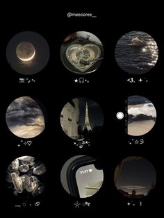 an image of the moon taken from different places in the sky, including buildings and water