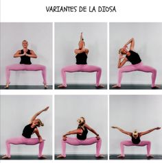 a woman doing yoga poses in different positions