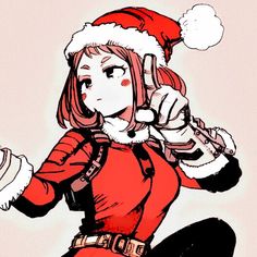 a drawing of a woman in a santa hat holding a cell phone to her ear