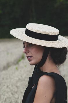 Edwardian style Canotier for wedding guest Flat brim straw | Etsy Classic Wide Brim Top Hat For Spring, Classic Brimmed Top Hat For Spring, Elegant Cloche Hat With Flat Brim For Vacation, Classic Top Hat For Beach Outings In Spring, Classic Adjustable Hats For Spring, Classic Adjustable Hat For Spring, Curved Brim Top Hat For Spring Vacation, Classic Spring Top Hat For Casual Beach Outings, Elegant Wide Brim Top Hat For Summer