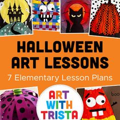 halloween art lessons for kids that include pumpkins, monsters and other things to do with them