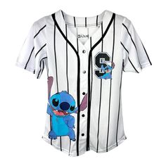 Dive into the tropical world of Lilo and Stitch with our Disney Ladies Baseball Jersey Shirt! This charming white and black shirt features playful prints, capturing the essence of the beloved characters. With a comfortable fit and a button-down style, it's perfect for casual outings for women. Embrace the magic of Disney with this shirt, combining style and nostalgia. Let Lilo and Stitch accompany you on your everyday adventures!•Officially licensed•100% polyester construction•Relaxed fit button Cute Stitch Outfits, Disney Outfits Stitch, Stitch Birthday Outfit, Stitch Preppy, Stitch Clothes For Kids, Stitch Clothes Summer, Stitch Pajamas For Kids, Stitch Outfits, Stitch Room