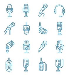 microphones and sound equipment line icons