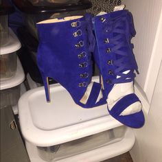 Cute Blue Lace Up Bootie Blue Ankle-high Heels With 4-inch Heel, Chic Blue Lace-up Heels, Blue Lace-up Heels With Wrapped Heel, Lace Up Heels, Blue Lace, Bootie, Shoes Women Heels, Shoes Heels, Color Blue