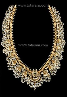 22 Karat Gold Guttapusalu 'Peacock' Long Necklace for Women with Cz, Pearls & Beads (Gutta Pusalu)   - 235-GN3454 - in 208.600 Grams for USD $13835.99. 
Made in India by Totaram Jewelers Online this product is in Gold - 22 Karat BIS Hallmark 916 KDM Gold  & is an excellent gift for Adult - Women. Ships fully insured with secured guaranteed delivery for free with your order over $250 from New Jersey USA & comes with 30 days exchange policy. Light Weight Guttapusalu Necklace Gold, Pusalu Jewellery, Gutta Pusalu Jewellery, Guttapusalu Haram, Hyderabadi Jewellery, Ponniyin Selvan, Antique Necklace Gold, Ruby Jewelry Necklaces, Hyderabadi Jewelry