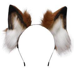 an animal's headband with fur on the ears and tail, isolated against a white background