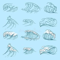 different types of waves in the ocean on blue background eps108974