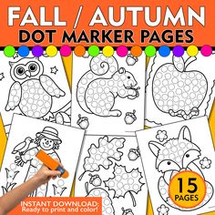 fall / autumn dot marker pages for kids to color and print with the text,