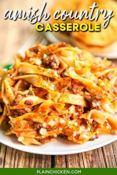 this is an image of a plate of pasta casserole with meat and cheese