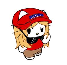 a drawing of a girl wearing a red hat and holding a cell phone in her hand