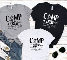 "Custom Camp Crew Shirt, Personalized Camping Shirt For Family, Family Camp Squad Shirt,Family Matching T-shirts,Camper Tee, Custom Camp Gift Hi there! I'm Daisy, the owner of DaisyTeeUS. I'm so glad to see you here. My priority is to make you happy with your purchase. Please contact me if you have any questions or want to get a custom-made design. If you liked the design but didn't like the shirt color we have, please choose another t-shirt color in the color chart. You can also change the colo Camp Shirt Designs, Camping Shirts Funny, Matching T Shirts, Family Camping Trip, Family Family, Squad Shirt, Camping Gifts, Family Camping, Crew Shirt