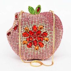 Pink Clutch Bag, Rose Apple, Wedding Party Bags, Fruit Fashion, Crystal Party, Apple Shape, Designer Clutch Bags, Wedding Luxury