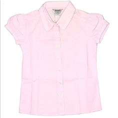 New With Tags Pink Dress Shirt For Girls Size 6-8. Closure Type: Button Sleeve Type: Short Puff Sleeve Material Composition: Cotton/Polyester Oxford Fabric Color: Pink Features:Classical School Uniform Design, Puff Sleeve, Casual, Solid Color, Well Match Girl's Poodle Skirt More Details: Plastic Buttons, Cotton Blend, Contrast Binding Around Neck, Garment Wash Washing And Ironing : Wash With Dark Colors, Gentle Machine Or Hand Wash, Do Not Tumble Dry, Do Not Iron, Do Not Dry Clean. Cute Pink Puff Sleeve Tops, Pink Shirt For School In Spring, Pink Spring Shirt For School, Preppy Pink Tops For School, Cute Pink Collared Top, Preppy Pink Top For School, Pink Summer School Tops, Fitted Pink Cute Shirt, Cute Pink Collared Blouse