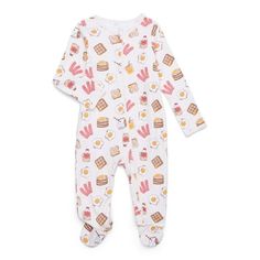 Zip into bedtime bliss with these Zip Front Footed Pajamas from Wonder Nation. The clever two-way zip helps to make diaper changes a breeze as the mitten covers help keep little hands warm and toasty. With its all-in-one design and footed warmth, this pajama long-sleeve one-piece is perfect for dream-filled nights and snuggly mornings. Cozy, practical, and extra adorable for your baby! Size: NEWBRN.  Color: Beige.  Gender: unisex.  Age Group: infant. Breakfast Outfit, Baby Layette Set, The Mitten, Footed Pajamas, Baby Layette, Baby Closet, Layette Set, Spring Baby, Baby Gender