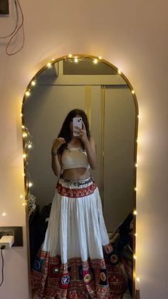 #outfits#mirrorselfies#navratri Navratri Skirt Outfit, Holi Outfits Women Indian, Simple Navratri Outfits, Garba Fits, Holi Outfits Women, Dandiya Night Outfits, Navratri Fits, Navratri Pics, Holi Outfits