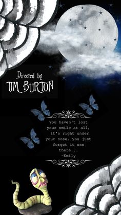 a poster with an image of a snake on it's back and the words, directed by tim burton