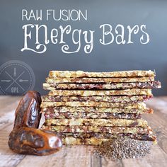 a stack of energy bars sitting on top of a wooden table