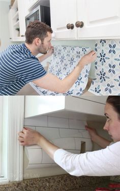 Ingenious! Easy DIY peel and stick kitchen "tile" backsplash! 15 Best kitchen remodel ideas & before and afters: how to paint kitchen cabinets, add open shelving, select backsplash, hardware, lighting, kitchen decorations, and styles from farmhouse to modern! - A Piece of Rainbow #kitchen #kitchenideas #kitchendecorideas #kitchenremodel #beforeandafter #remodel #remodelingideas #kitchencabinet #organize #declutter #decluttermyhouse #diy #furniture #farmhouse #farmhousedecor #diyhomedecor Peel And Stick Kitchen, Kitchen Tile Backsplash, How To Paint Kitchen Cabinets, Paint Kitchen Cabinets, Rainbow Kitchen, Before After Kitchen, Kitchen Design Diy, Kitchen Decorations, Paint Kitchen