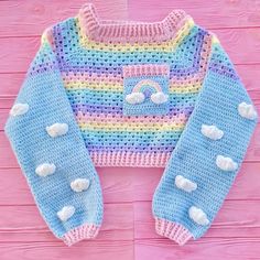 Cloud Jumper, Kawaii Crochet, Rainbow Cloud, Fun Crochet Projects, Free Crochet Patterns, Really Cute Outfits, Kawaii Clothes, Pastel Rainbow, Character Outfits