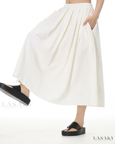 Lasaky - Loose-Fit Pleated Midi Skirt with Hip Coverage White Skirt, Color Fabric, Pleated Midi Skirt, Types Of Skirts, White Skirts, Raw Edge, Skirt Length, Long Skirt, Pleated Skirt