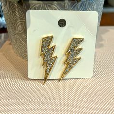 Gold Swarovski Crystal Coco Charli Lightning Bolt Stud Earrings Brand New In Plastic Wrap 1.49” Lightweight Bolt Earrings, Lightning Bolt Earrings, Plastic Wrap, Lightning Bolt, Jewelry Gold, Swarovski Crystal, Swarovski Crystals, Gold Jewelry, Coco