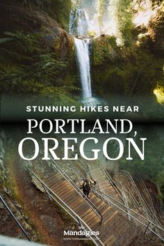 the book cover for portland, oregon with a waterfall in the background