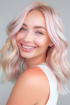 Platinum Waves with Pink Lowlights Pink Hair Color Idea. Fun Pink Hair, Pink Lowlights, Color Formulas