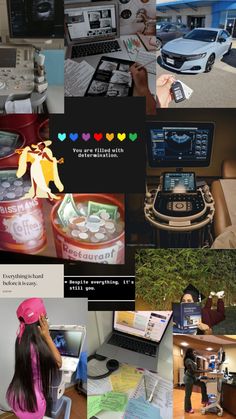 a collage of photos with people working on laptops and other things in front of them