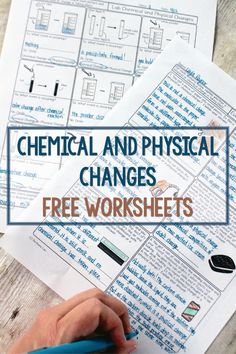 the worksheet for chemical and physical changes is shown in blue with text overlay that reads, free worksheets