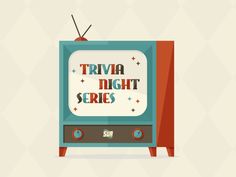 an old fashioned tv with the words trivia night series on it's screen