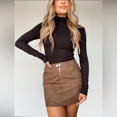 Sold Out Online Brown Skirt Outfit, Espresso Yourself, Brown Leather Skirt, Church Fits, Work Fits, Rose Skirt, Tan Skirt, Rosé Brown, Brown Skirts