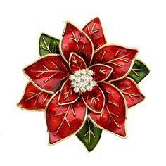 Beautiful enamel red flower brooch jewelry embellishment, which can be used for your DIY project - Christmas, party event, wedding, brooch bouquet, cake and frame decoration, corsage, event decor, crafts, scrap booking, jewelry gift and much more.  Size: 2"H x 1 7/8"W Stones color: clear Metal: gold plated This crystal flower brooch can be ordered with pin in the back to wire into brooch bouquet, add to wedding gown or dress sash, or any number of other craft projects or without the pin as a flat back embellishment for your sew-on, glue-on DIY project. More CHRISTMAS Brooches - https://www.etsy.com/shop/Crystalitzy?section_id=35482082 Please note that this Christmas flower embellishment has flat backing, it is suitable only for your sew-on or glue-on DIY project however if you prefer to ha Holiday Red Brooch Jewelry, Red Flower Brooches For Gift, Red Christmas Brooch For Holidays, Red Christmas Brooch For The Holidays, Red Holiday Brooch, Red Christmas Holiday Brooch, Red Christmas Holiday Brooches, Elegant Red Christmas Brooches, Poinsettia Jewelry