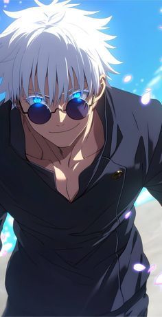 an anime character with white hair and blue eyes, wearing black clothes in the snow