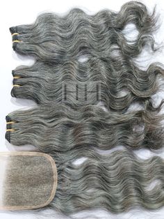 Get The Best Deals on Grey Human Hair Bundles, like 3 bundles + Closure deals. Unprocessed Grey salt and pepper Machine wefts + Lace closure combo deal. Combos like  - Eg: 12 Inch, 14-inch, and 16-inch + 12 Inch Lace Closure Bundle deals of Raw unprocessed Grey human hair extensions. Deals with matching lace closure. Deal combos are available in Straight Hair, Wavy hair, and Curly human hair extensions.  100% Unprocessed human hair. We sourced from temples in India. Natural Grey (Salt and pepper) human hair. Cuticle-aligned Single donor human hair. Free from lice and nits.  Each bundle is 100 grams ( Deal contains 300 grams) Handmade lace closure, 5x5. Machine-weft double wefts ensure no shedding.  Deal Combinations are available from 12 inches to 24 inches in all textures. Ready stocks ar Curly Human Hair Extensions, Salt And Pepper Hair, Braided Cornrow Hairstyles, Cornrow Hairstyles, Handmade Lace, Hair Stuff, Hair Weft, Natural Hairstyles, Hair Bundles