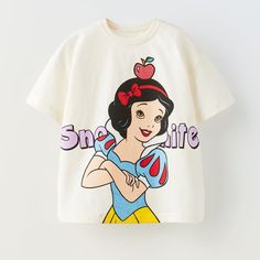 Snow White Short Sleeve Size 12-18 Months Character Cotton T-shirt With Crew Neck, Disney Summer Cartoon Print T-shirt, Disney Character Print Cotton T-shirt, Disney Character Print Summer T-shirt, Cotton Cartoon Print Tops, Cartoon Style Cotton Top With Letter Print, Cotton Cartoon Style Tops With Letter Print, Cotton Character Print Tops, Zara Playful Cartoon Print T-shirt