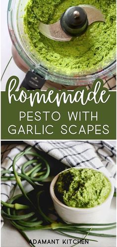 homemade pesto with garlic in a food processor