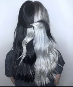 Half Colored Hair, Half Dyed Hair, Black White Hair, Vegas Hair, Half And Half Hair, Black And White Hair, Split Dyed Hair, White Hair Color