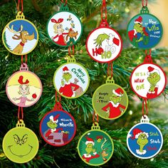 the grinch christmas ornament ornaments are hanging from a tree