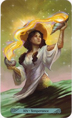 Temperance - Card from Mermaid Tarot Deck Ascended Masters Oracle Cards, Tarot Mucha, Mermaid Tarot, Tarot Magic, Tarot Major Arcana, Oracle Tarot, Angel Cards