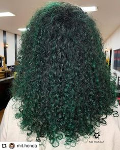 Dark Green Highlights Curly Hair, Green Curly Hair Natural Curls, Dark Green Curly Hair, Curly Green Hair, Green Curly Hair, Dark Green Hair, Dyed Hair Men, Dyed Curly Hair, Split Dyed Hair