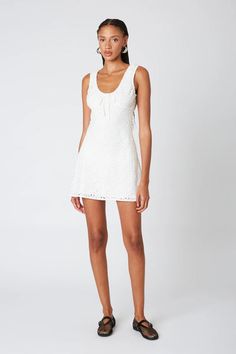 Description: Embrace breezy summer style with the Nia Cedar Dress in a crisp white hue. This charming mini dress is perfect for warm-weather days and features delicate eyelet detailing that adds a touch of texture and romance. The scoop neckline and... Weather Day, White Eyelet, White Summer, Modern Bride, Daily Look, Dress White, Scoop Neckline, Summer Style, Bright White