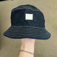 Bucket Hat Is Crafted From Denim In An Indigo Blue Wash, Detailed With An Acne Studios Patch And Contrasting White Stitching. Excellent Condition. Acne Bucket Hat, Denim Bucket Hat, Studio Blue, Indigo Blue, Bucket Hat, Blue White, Stitching, Acne Studios, Color Blue