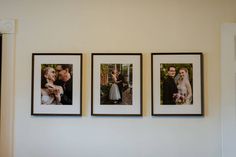 three framed photos hanging on the wall next to each other