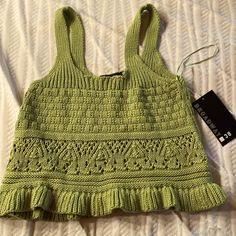 This Nwt Chartreuse Green Knit Tank Is Very Fashionable, The Knit Is Medium Weight And Porous On The Lower Trunk. Great With Some White Pants Or Denim Shorts, For A Summer Look Or Under A Sweater With Slacks For A More Professional Look! Fall Vacation Cotton Knit Top, Green Knit Top For Spring, Cotton Knit Top For Vacation In Fall, Cotton Knit Top For Fall Vacation, Casual Green Crochet Top For Spring, Green Cotton Knit Top For Spring, Stretch Cotton Crochet Top, Casual Stretch Cotton Crochet Top, Casual Green Knit Top