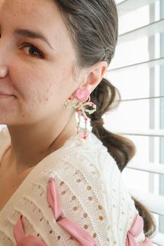 I am soooooo obsessed with these pink beads!! This fully beaded dangle is made with 925 sterling silver posts, and is the girliest statement earring! Coming in at 2.6 inches in length, she is INSANELY lightweight, so you'll have no problem getting through the day with these in! And of course they are hypoallergenic, so they are suitable for even the most sensitive of ears! This is truly a staple piece for Valentine's Day! Pink Dangling Beads Flower Drop Earrings, Pink Flower Earrings With Dangling Round Beads, Sweet Pink Heart Dangle Earrings, Pink Dangle Flower Earrings With Colorful Beads, Pink Dangle Earrings With Flower Charm, Pink Beads, Staple Pieces, Buying Jewelry, Online Jewelry