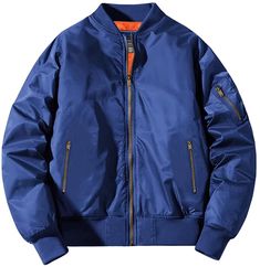 Men's Winter Zipper Pockets Bomber Jacket Blue Half-zip Outerwear For Streetwear, Blue Sports Outerwear With Zipper Closure, Functional Blue Outerwear With Zipper Closure, Blue Hooded Jacket With Zipper Closure, Men's Bomber Jacket, Military Looks, Jacket Zipper, Outdoor Clothing, Warm Jacket