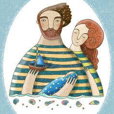 an illustration of a man holding a woman in his arms